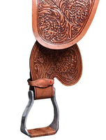Selle Western sans arçon de haute qualité en cuir véritable, sculptée à la main, couleur personnalisée, logo, siège souple, tailles personnalisées, marron, boîte