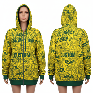 Sudadera con capucha de poliéster con cremallera y estampado digital por sublimación al por mayor, sudadera con capucha de peso pesado para mujer - Product Image 1
