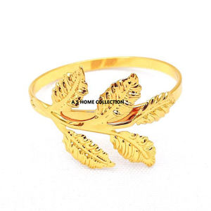 แหวนผ้าเช็ดปากดีไซน์รูปใบไม้สีทองสง่างามและมีสไตล์ปรับขนาดและดีไซน์ได้ตามต้องการสำหรับตกแต่งโต๊ะ - Product Image 1