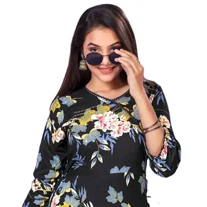 Túnica de rayón puro aprobada por Liva, estilo largo Kurti, ropa india y pakistaní, diseño impreso de calidad fina - Product Image 1