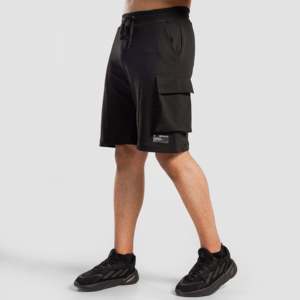 Propel Sporty Cargo <b>Shorts</b> Black XXS Comfortable Loose Fit Elastic Waist Woven Cotton Polyester Logo Decoration Bermudashort - Product Image 1