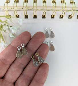 Teardrop Druzy Paires Électrolytique 925 Sterling Silver 14K Plaqué Or Cristal Naturel Charmes Pour La Fabrication De Bijoux - Product Image 2