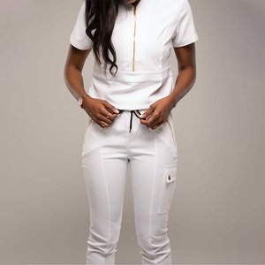 2025 conjuntos de uniformes médicos personalizados únicos para mujer, uniformes elegantes con cremallera, conjuntos de uniformes médicos de cintura elástica para enfermera - Product Image 2