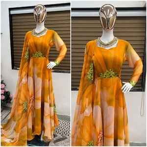 ชุดกาวน์สำหรับใส่ไปงานปาร์ตี้ดีไซน์ใหม่,ชุดเดรสฟังก์ชันชุดแต่งงานพิมพ์ลายดอกไม้เก๋ๆเต็มตัว - Product Image 3