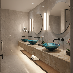 Motif abstrait rond en métal comptoir Art évier luxe Vintage Design dessus de table salle de bain salle de bain bassin usine en gros - Product Image 3