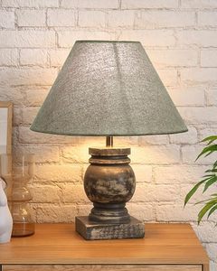 Gray Fabric <b>Table</b> Lamp <b>Rustic</b> Distressed Tabletop <b>Bedside</b> Desk Shade Decorative Home Decor - Product Image 5