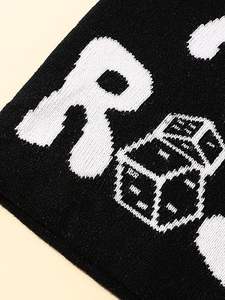 Black Jacquard Knit Beanie <b>Hat</b> <b>White</b> Dice Letter Graphic Custom Streetwear Winter Warm Acrylic Fashion Unisex Logo 3D Embroidery - Product Image 4