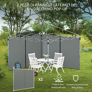 Outsunny Lot de 2 murs de gazebo 3x3 et 3x6 m en tissu Oxford avec portes battantes, 295x195 cm, gris foncé - Product Image 4