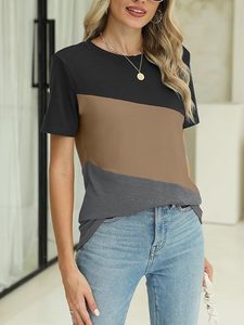T-shirts d'été décontractés écologiques et anti-boulochage pour femmes à manches courtes Color Block Fashion Tops - Product Image 4