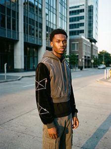 Sweat à capuche court pour homme en molleton 500 GSM 100% coton, noir, avec poche croisée ornée de strass, coupe ample, sur mesure, haute qualité, pour l'hiver - Product Image 4