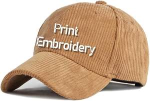 Casual Sporty 5-Panel 6-Panel Corduroy Baseball Hat <b>Waterproof</b> Poplin Puff Printing Embroidery Logo Metal Buckle Closure Dobby - Product Image 6