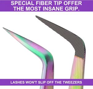 Ensemble de pinces à épiler professionnelles en acier inoxydable arc-en-ciel pour extensions de cils, avec pointes angulées de précision, poignée antidérapante pour les artistes en extensions de cils - Product Image 5