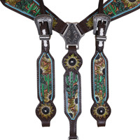Kulit sapi Premium bunga matahari dan kaktus Tooled Headstall & kerah payudara Barat Tack Set Aksesori kuda produsen OEM