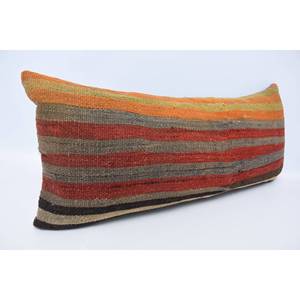 Red Striped Bohemian Woven Wool Eco Friendly Non-Slip Removable Washable 16x36 Inch <b>Flat</b> Decorative <b>Pillow</b> Vintage Pattern - Product Image 3