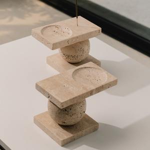 Soporte de incienso rectangular de mármol blanco hecho a mano de lujo con acento dorado, bandeja de quemador de palo de piedra decorativa moderna para spa en casa - Product Image 5