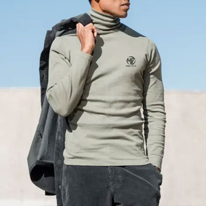 Classic Solid Color High Collar Slim Fit Long Sleeve Seasonal Casual Top <b>Men</b> <b>Turtle</b> <b>Neck</b> Shirt - Product Image 6
