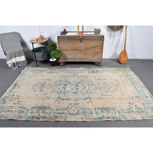 พรมสีเบจสีเขียว5x8ft แบบชนบทสไตล์ตุรกีโบราณสำหรับตกแต่งห้องนั่งเล่นพรมสี่เหลี่ยมผืนผ้าขนาด9x12 - Product Image 1