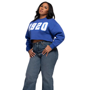 1920 Collegiate Style Crop Crewneck Sweat Doux Polaire Bleu Recadrée Pull Greek Life Apparel pour Zeta Phi Beta Sorority - Product Image 4