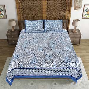 Blue Abstract Print 240 TC Cotton Double Bed Sheet Set 2 <b>Pillow</b> Covers 100% Cotton for Home Use 3-Piece Bedroom Set (SHKV1058) - Product Image 2