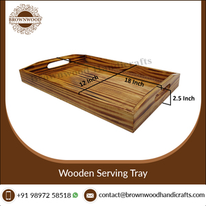 Plateau de service rectangulaire en bois de pin fait main avec poignées Plateau en bois du fabricant indien pour l'approvisionnement des restaurants et des hôtels - Product Image 4