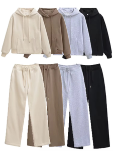 ชุดถักสองชิ้นมีฮู้ดแขนยาวกางเกงสเวตเตอร์ขาบานสำหรับฤดูใบไม้ร่วงฤดูหนาว - Product Image 6