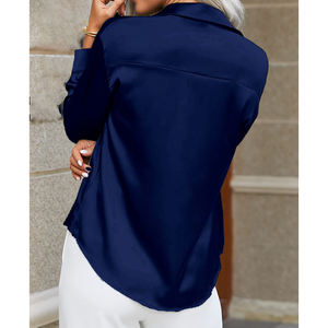 Mujeres Diseño de moda Nuevo estilo Drapeado Tops sueltos Camisas Sueltas Color sólido Nueva camisa de satén de manga larga - Product Image 4