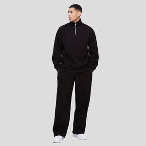 Conjunto Deportivo de Moda, 100% Algodón, Felpa Ecológica, Transpirable, con Cierre de Cremallera, Estilo Urbano, Color Sólido, Talla Grande para Hombre - Product Image 1