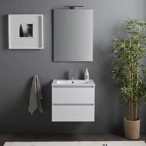 Baltimora Lamp-<b>Mirrored</b> <b>Wall</b>-Hung Bathroom Cabinet 60cm Sink & Glossy White Drawers Bathroom <b>Sets</b> - Product Image 2