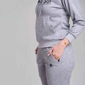 Logo personnalisé poids lourd 100% coton couleur unie pull survêtement ensemble unisexe plaine sweat à capuche jogger pour les femmes - Product Image 5