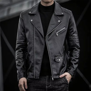 Nouvelle arrivée, best-seller, veste en cuir de motard pour homme, style décontracté, coupe ajustée, version coréenne, saison hivernale, coupe-vent, patchwork sur le devant - Product Image 6