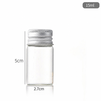 Flacon en verre cylindrique transparent vide de 27 mm, 15 ml, avec bouchon à vis en aluminium argenté pour poudre colorée, sable, fleurs séchées