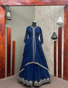 Designerสีฟ้าLehenga Choliสําหรับผู้หญิงGeorgette Partyสวมใส่อินเดียแต่งงานLehenga Choliเย็บปักถักร้อย & ลําดับLehenga - Product Image 4