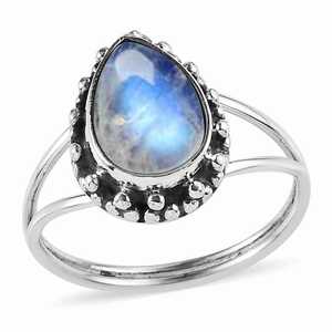Rainbow Moonstone <b>Ring</b> Teardrop Gemstone <b>Ring</b> Sterling <b>Silver</b> <b>Boho</b> <b>Ring</b> June Birthstone Jewelry - Product Image 1