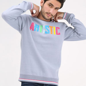 Sweat-shirt thermique pour homme en coton épais à col ras du cou et épaules tombantes, avec logo personnalisé, motif uni, en tissu polaire, couleurs variées - Product Image 2