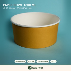 Bol en papier blanc à paroi simple de 1300 ml, conteneur alimentaire en kraft, gobelet jetable, impression flexographique, salade, fruits, soupe, poke - Product Image 2