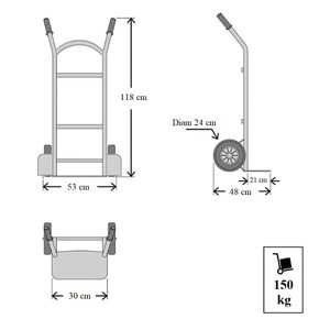 Autocarro a mano in alluminio blu 49x48x118 cm con capacità massima di 150 kg per il trasporto di merci a mano - Product Image 2