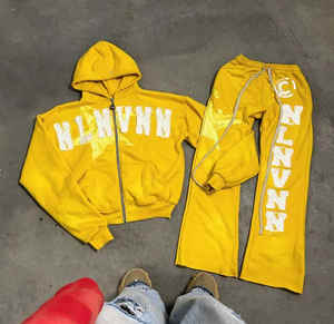 Survêtement vintage personnalisé imprimé style urbain, délavé à l'acide, respirant, coupe régulière, avec appliques et cordon de serrage - Product Image 3