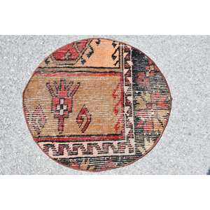 Alfombra de lana turca marrón y roja Vintage, patrón de retales de tejido plano de 2,2 pies para decoraciones de sala de estar o pasillo - Product Image 1