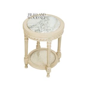 Mesa Auxiliar Redonda de Lujo con Tapa de Mármol Beige y Marco Calado Tallado a Mano en Oro Antiguo para Decoración Clásica de Esquinas - Product Image 5