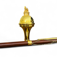 Gevon Drum Major Ceremonial Pipe Band Mace Stick (Wood Brass Steel) Lion Crown Head Hand Engraved Soft Carry Instrument PK