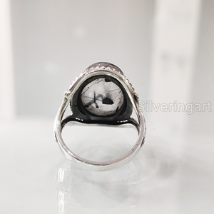 Anillo de Plata de Ley 925 para Mujer con Gema de Rutilo Negro Natural, Piedra de Nacimiento de Abril, Estilo Bohemio, Joyería Hecha a Mano para Navidad - Product Image 5