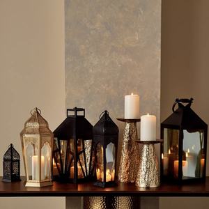 Elegant Designer Golden Brown Glass Black Metal <b>Candle</b> <b>Holder</b> <b>Lantern</b> for Ramadan Home Decorations - Product Image 4
