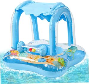 Bouée de bain populaire pour bébé avec auvent de protection solaire, flotteur de piscine gonflable avec cloche, jouet de bain en PVC à motif de dessin animé pour tout-petits de 1 à 3 ans - Product Image 3