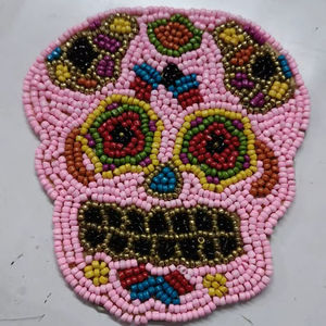 Hot Selling Handmade Beaded Skull <b>Coasters</b> <b>Pink</b> Bead Skull Applique Accessories Design & Pattern Customization <b>Coasters</b> in India - Product Image 1