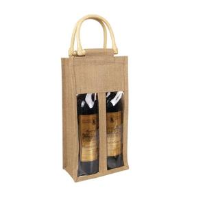 Premium Quality New Custom Logo Carrier Reusable Gift 3 <b>Bottles</b> Burlap <b>Bottle</b> Tote Jute <b>Wine</b> <b>Bags</b> - Product Image 2