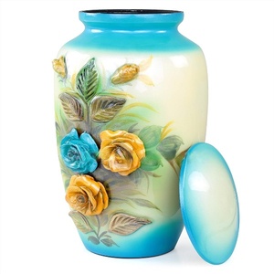 Urnes de crémation en métal en aluminium de fleurs décoratives sculptées en 3D de 11 "pour cendres humaines | Grande urne fabriquée à la main pour la crémation adulte - Product Image 2