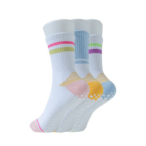 High Quality Custom Cotton Striped Sports <b>Socks</b> <b>Long</b> Grip Yoga Pilates Gym <b>Socks</b> Comfortable Breathable For <b>Women</b> ODM Available - Product Image 3