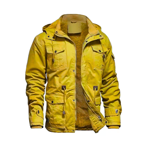 Mens Vintage Winter <b>Jacket</b> 100% Cotton Outerwear Detachable Hood <b>Fleece</b> <b>Lining</b> Stand Collar Zipper Closure OEM Service Available - Product Image 6