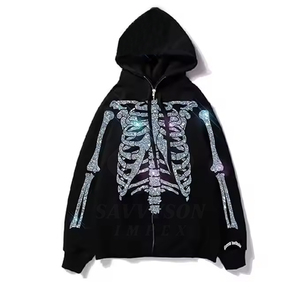 Sweat à capuche pour homme en tissu respirant, style pull, avec poche et strass, très vendu - Product Image 1