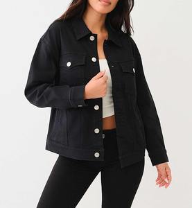 Veste en jean réversible décontractée pour femmes du fabricant 100% coton motif solide bouton Logo décoration hiver lavé - Product Image 1